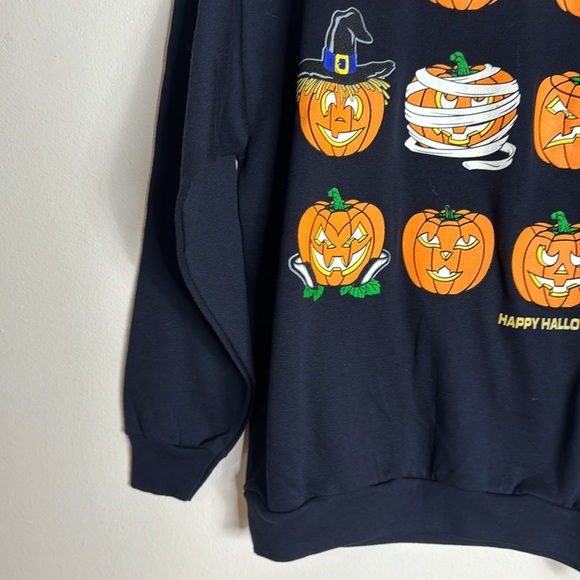 Vintage 1990s Tultex Happy Halloween Sweatshirt Emoji Witch Mummy Pirate large - Picture 4 of 8